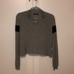 Brandy Melville gray quarter zip, navy stripe OS